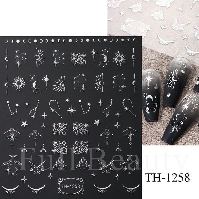 2/3/4Sheets 3D Bronzing Laser Silver Irregular Star Nail Decals Metallic Effect Silver Pentagram Nail Decals Adhesive Nail Art Star Stickers E0138A