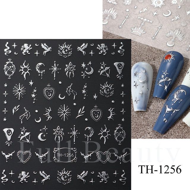 2/3/4Sheets 3D Bronzing Laser Silver Irregular Star Nail Decals Metallic Effect Silver Pentagram Nail Decals Adhesive Nail Art Star Stickers E0138A