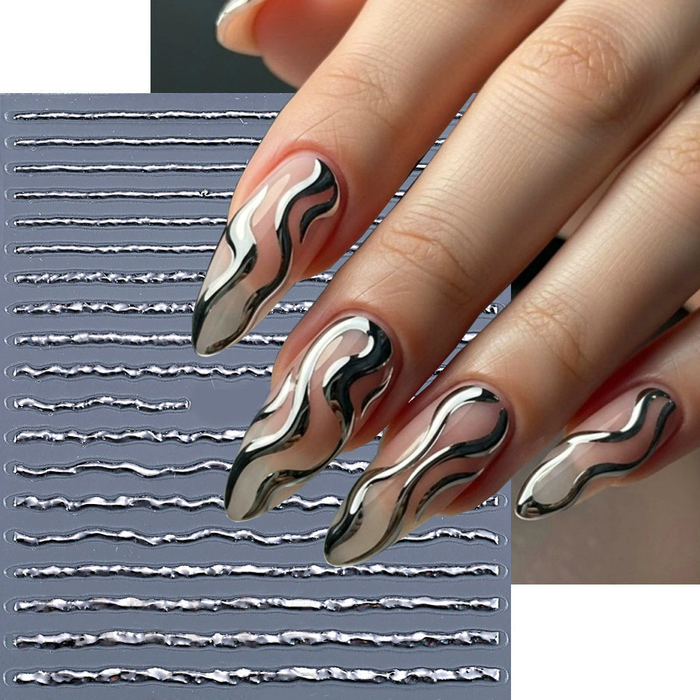 2/3/4Sheets 3D Bronzing Laser Silver Irregular Star Nail Decals Metallic Effect Silver Pentagram Nail Decals Adhesive Nail Art Star Stickers E0138A