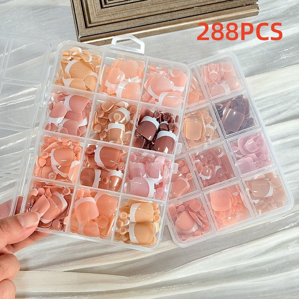 96Pcs-box Short Press On Toe Nails Red High Saturation Fake Toe Nails French/Solid Color Summer Toenails Delicate Nail for Daily E0108