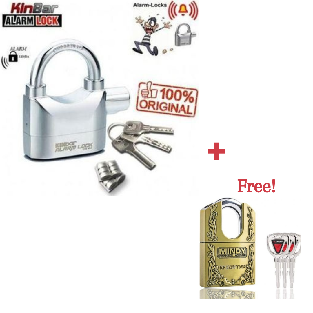 Tuff Kinbar Alarm Lock maximum security with 3 keys  plus free Mindy Tough Padlock with 3 keys