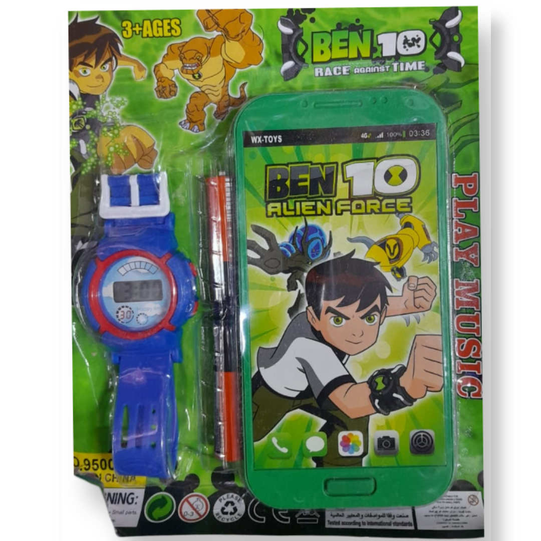 Kids Digital Watch + Ben 10 Toy Phone – Fun Educational Gift Set for Boys – Cartoon-Themed, Durable & Easy to Use – Ideal for Playtime, Learning & Birthday Gift