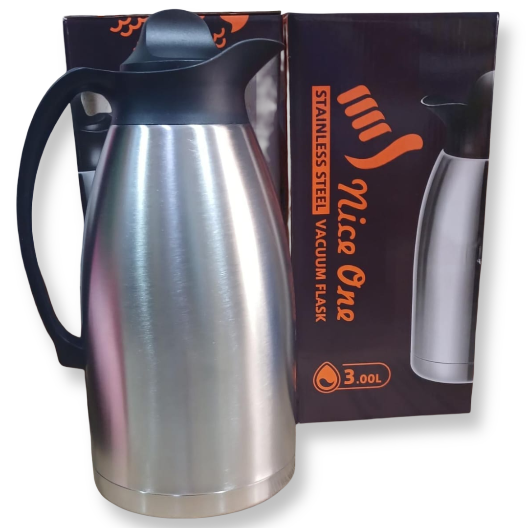 Nice One Stainless Steel Vacuum Flask – 2.0L/3.0L Double Wall Thermal Bottle, Hot & Cold Insulation, Leak-Proof, Portable