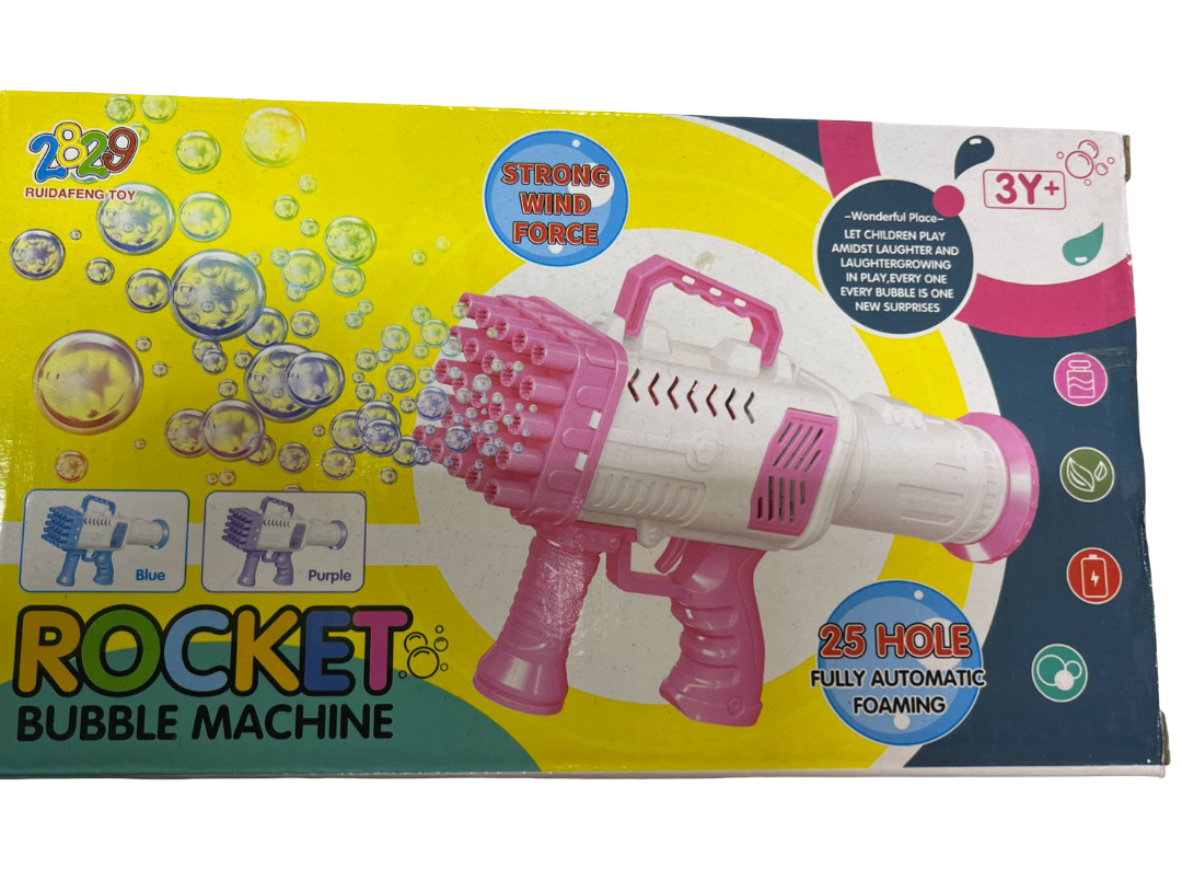 Rocket Bubble Machine - 25-Hole Automatic Bubble Gun for Kids, Strong Wind Force perfect for outdoor play, parties, or family gatherings