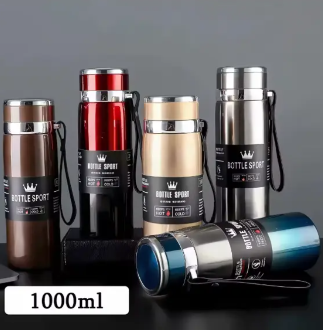 Premium Stainless Steel Vacuum Flask/Thermos  - Double-Wall Insulated, Unbreakable, 1L Size, Keeps Drinks Hot/Cold for 12+ Hours, Portable Made of SUS 304 Stainless steel