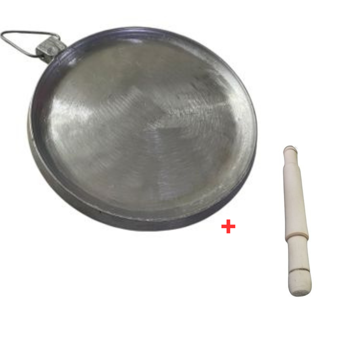 Heavy-Duty Non-Stick Chapati Pan + Free Wooden Rolling Pin, Crafted from Premium 2.6mm thick, Durable Alumminium, PFOA-free Nonstick Coating Allowing food to Brown without Sticking