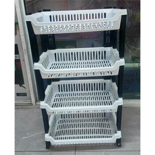 Kenstar 4-Tier Multipurpose Plastic Kitchen Rack/ Dish Rack – Black & White Vegetable, Dish & Storage Organizer Shelf a Must Have  Utility Rack fruit rack utensils rack Dish Rack