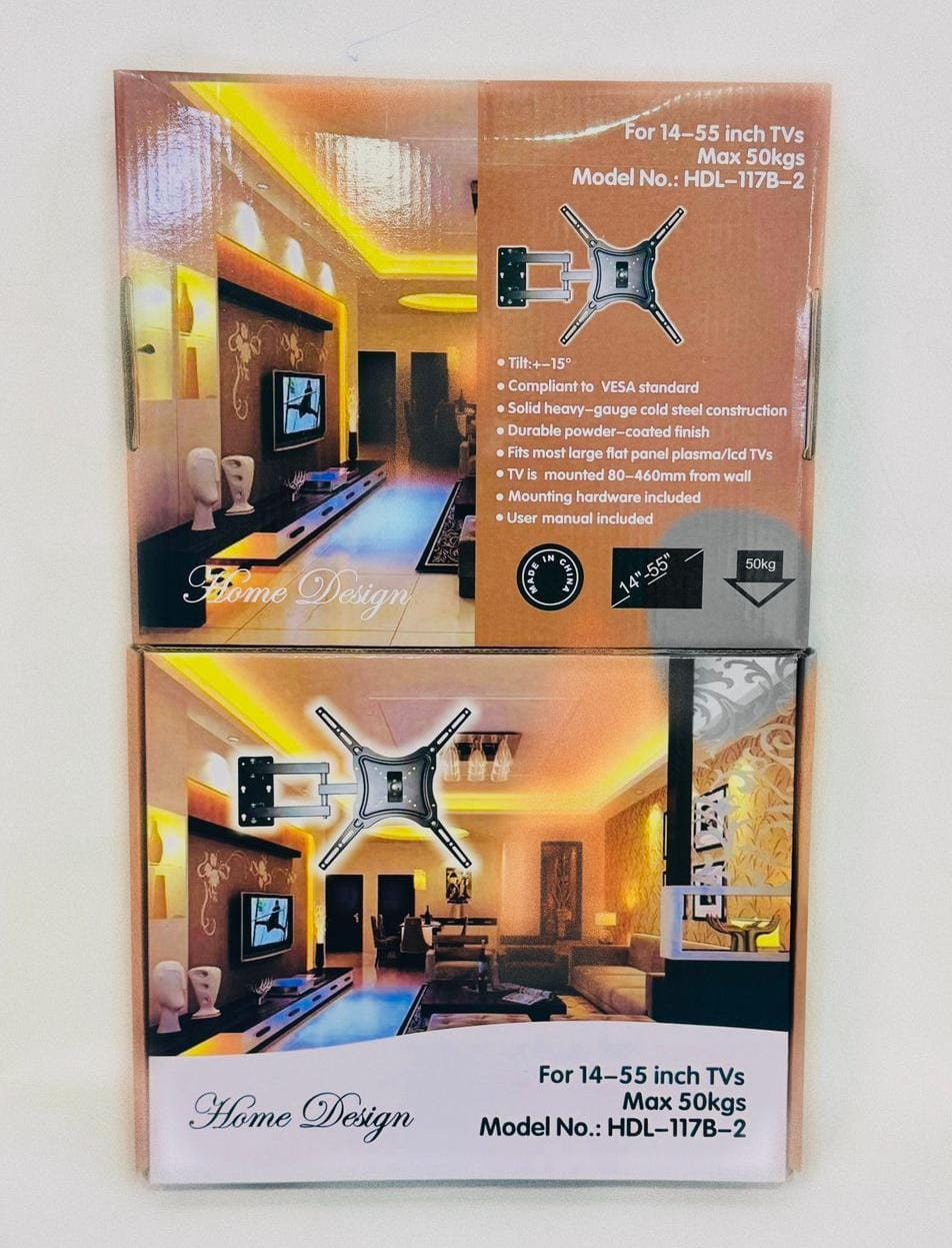 Adjustable Heavy-Duty TV Wall Mount Bracket – 14" to 55" with 180° Rotation & Swivel Wide Compatibility Full Motion Adjustments Heavy-Duty Steel Build Space-Saving Design –Keeps your TV neatly mounted