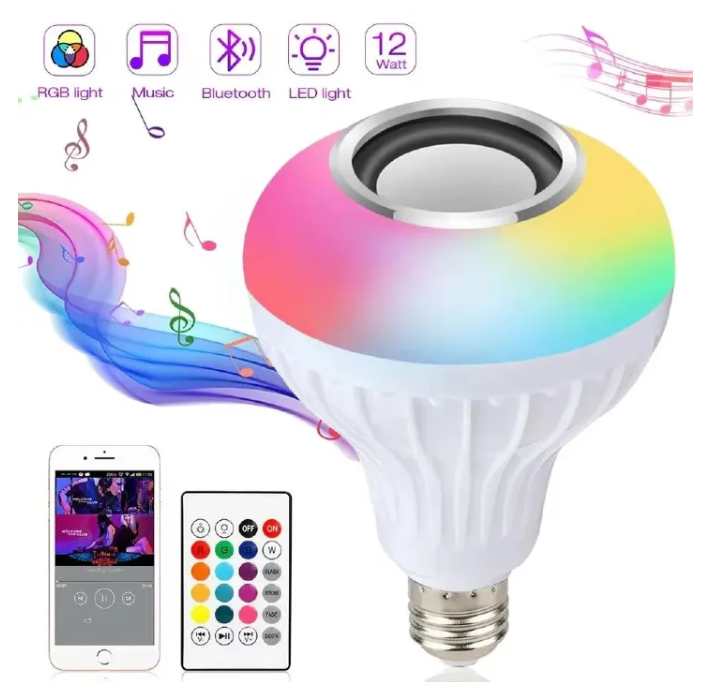Double Base Bluetooth Speaker Bulb - APP Control Smart LED Light Bulb with Color Changing RGB Music Sync, Voice Control Smart Light Music Player Audio Remote Control Subwoofer Speaker Systems With USB