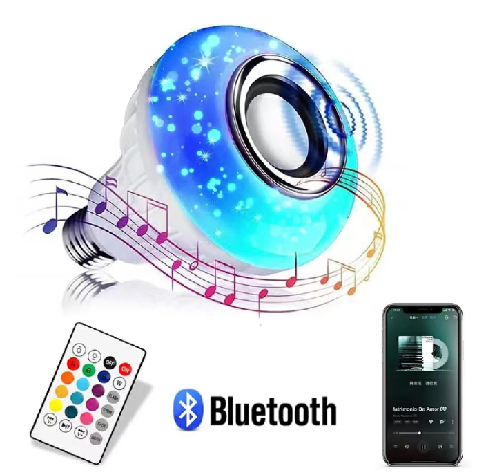 Double Base Bluetooth Speaker Bulb - APP Control Smart LED Light Bulb with Color Changing RGB Music Sync, Voice Control Smart Light Music Player Audio Remote Control Subwoofer Speaker Systems With USB