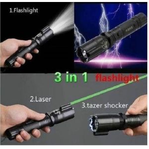 3-in-1 Rechargeable Security Torch - 1000LM Bright LED, Electric Shock Self-Defense & Laser Pointer | Home Protection & Outdoor Safety Electric shock torch Home protection Safety device  self-defense
