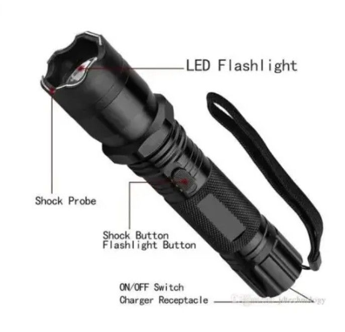 3-in-1 Rechargeable Security Torch - 1000LM Bright LED, Electric Shock Self-Defense & Laser Pointer | Home Protection & Outdoor Safety Electric shock torch Home protection Safety device  self-defense