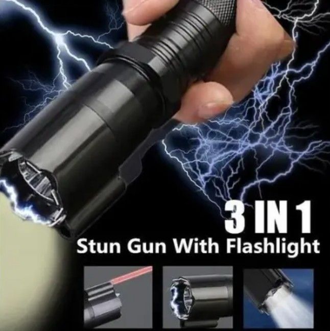 3-in-1 Rechargeable Security Torch - 1000LM Bright LED, Electric Shock Self-Defense & Laser Pointer | Home Protection & Outdoor Safety Electric shock torch Home protection Safety device  self-defense