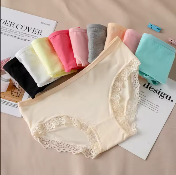 6PCS Seamless Lace Women Panties Underwear Sexy Mid Waist Lace Ruffle Briefs Solid Breathable Intimates Lingerie Underwear Women No show Panties