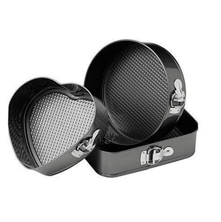 3-Piece Non-Stick Baking Tins Set with Removable Bottom - Round, Square & Love shape Cake Pan Set As Picture