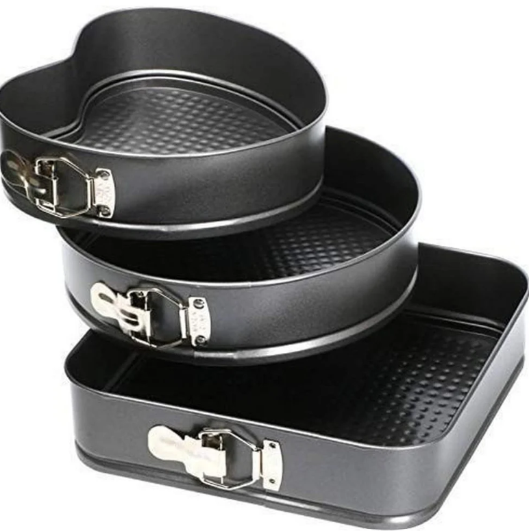 3-Piece Non-Stick Baking Tins Set with Removable Bottom - Round, Square & Love shape Cake Pan Set As Picture