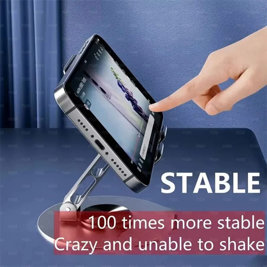 All Metal 360° Rotating Foldable Phone & Tablet Holder – Adjustable Stand for Desk, Bed, or Travel