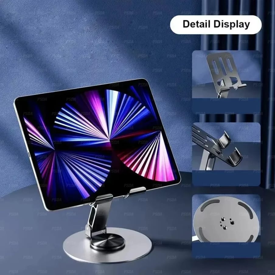 All Metal 360° Rotating Foldable Phone & Tablet Holder – Adjustable Stand for Desk, Bed, or Travel