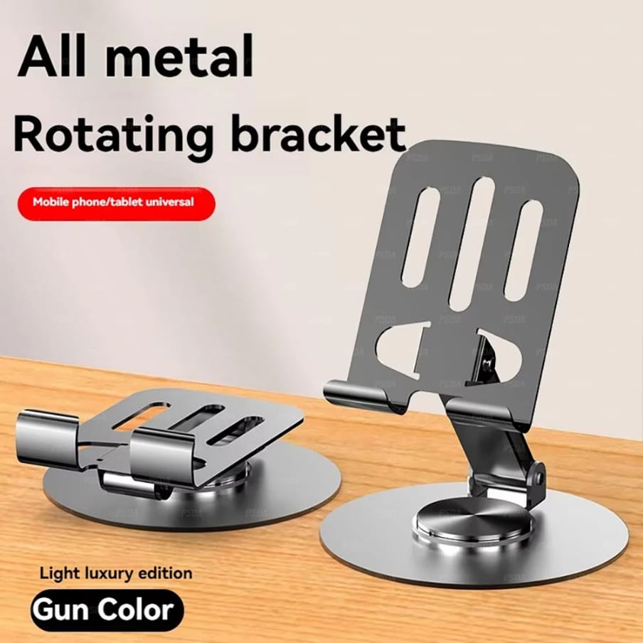 All Metal 360° Rotating Foldable Phone & Tablet Holder – Adjustable Stand for Desk, Bed, or Travel