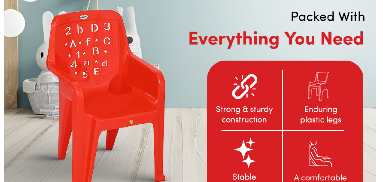 HeavyDuty Baby Plastic Chair - Modern Kids Chair with Arms & Backrest, Study and Play Chair for Home, School, and Dining, Lightweight & Comfortable Children’s Seat