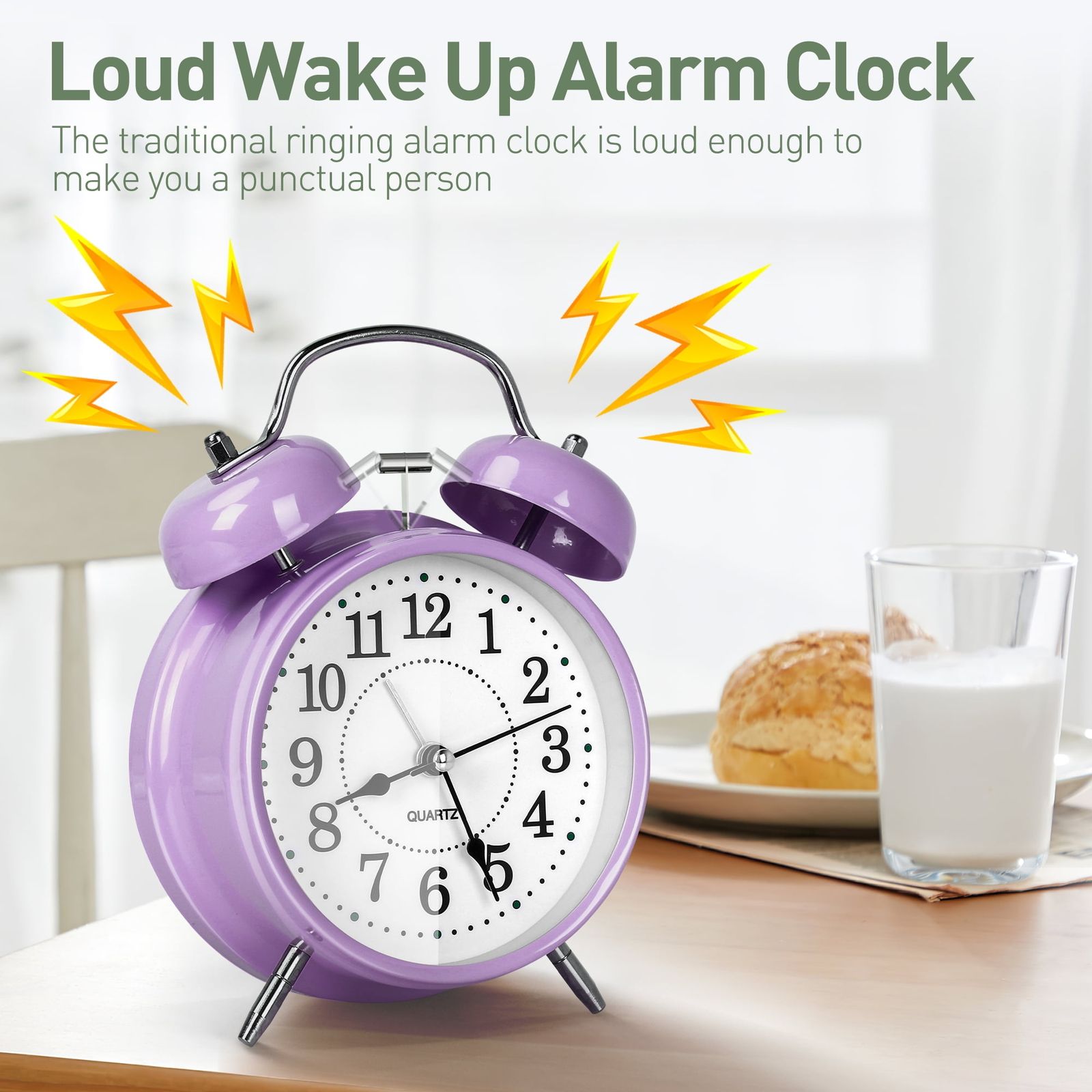 Vintage Bell Alarm Clock – Retro Mechanical Wind‑Up Alarm Clock with Classic Bell, Analog Dial & Key, Antique‑Style Bedside Timepiece