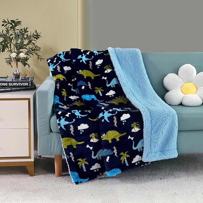 Woven fluffy Plush soft Warm Flannel Fleece Sherpa kids Baby Blanket Marina Decoration reversibleRich Printed  Dinosaur zoo or teddy bear pattern, double-sided cozy throw