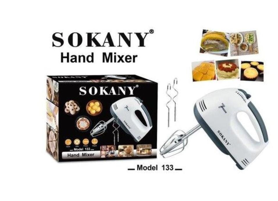 SOKANY Hand Mixer Model 133 – Powerful Electric Hand Mixer with Turbo Speed, Stainless Steel Beaters & Dough Hooks, Multiple Speed Settings for Whipping Cream, Eggs & Baking