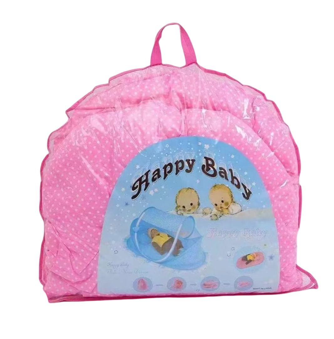 Baby zip closer mosquito net with mattress and pillow – 3-piece folding baby bedding set, portable U-shaped design with double zipper heads, includes soft mattress and pillow