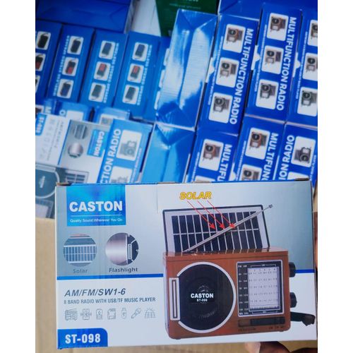 Caston ST-098 8-Band Multifunction Solar Radio – AM/FM/SW1-6 Portable Bluetooth Speaker with USB/TF Music Player, LED Flashlight & Emergency Charging
