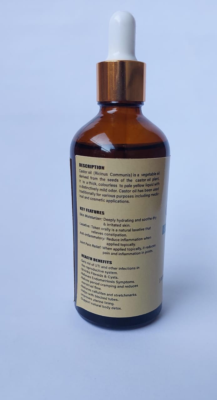 Castor Oil Organic, Cold -Pressed, Hexane Free and Edible- Shrinks Fibroids & Cysts, Castor Oil Packs, Navel Oiling, Nourishing Treatment for Hair and Skin , Eyelashes & Eyebrows Serum.
