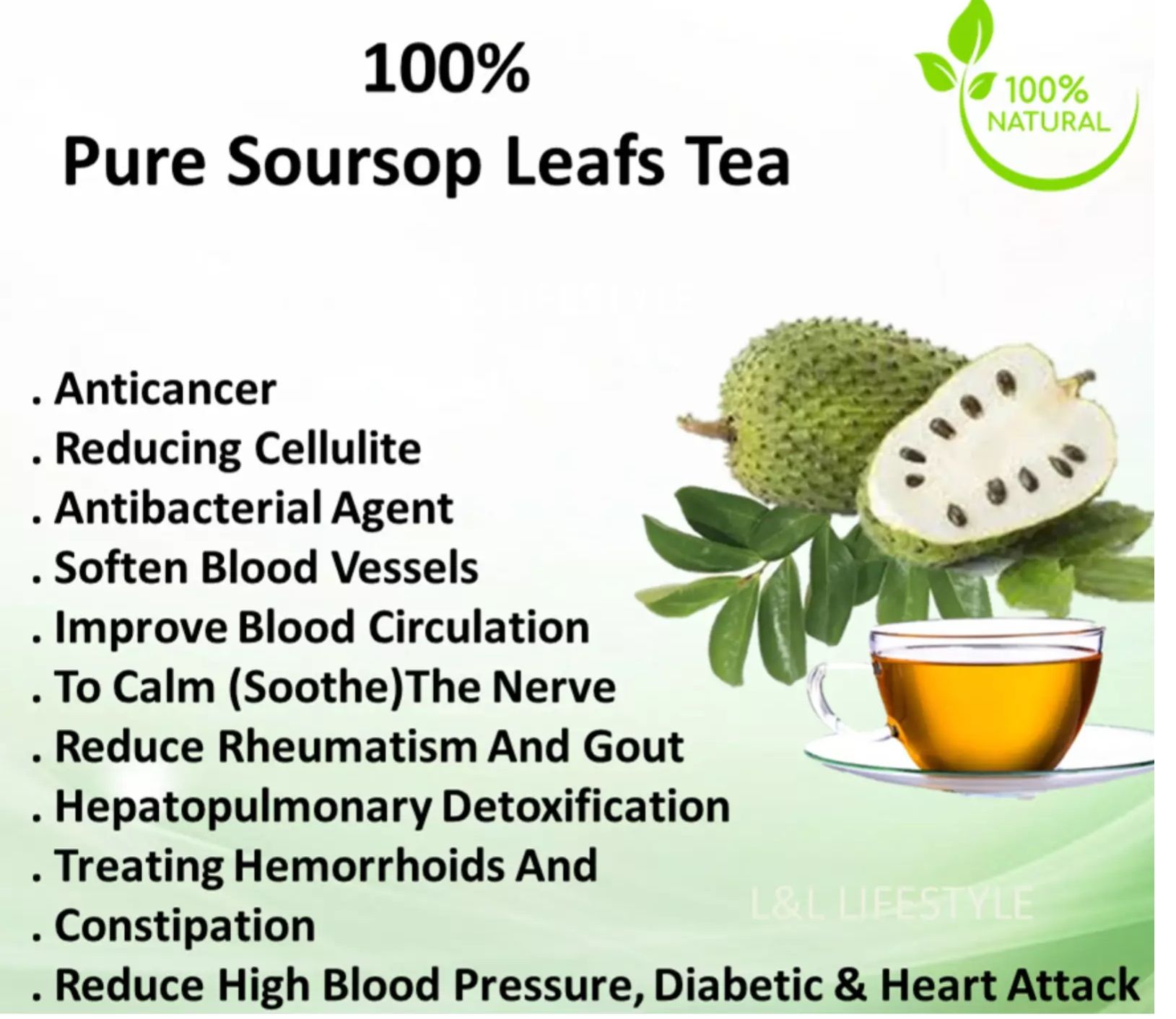 Soursop Leaf Tea Powder (Graviola Powder) - Inhibits Growth of Cancer Cells, Improves Sleep & Reduces Anxiety, Immune Booster, Blood Sugar & Blood Pressure Regulation.