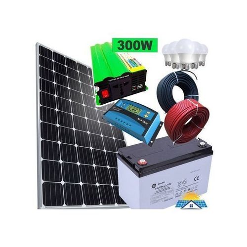 Sunlight 100W Solar Panel Fullkit + 80AH Solar Battery + 300W Solar Inverter + 10AH Solar Charge Controller + 5 DC Bulbs + 10M Cable : 25 Years Warranty