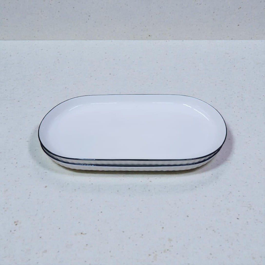 12-Inch Fish Plate, 2 pcs sleek oval ceramic platter designed for elegant food presentation
