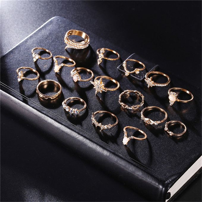 Fashion 17 Pcs Golden Rings Women Bohemian Rings Jewelry