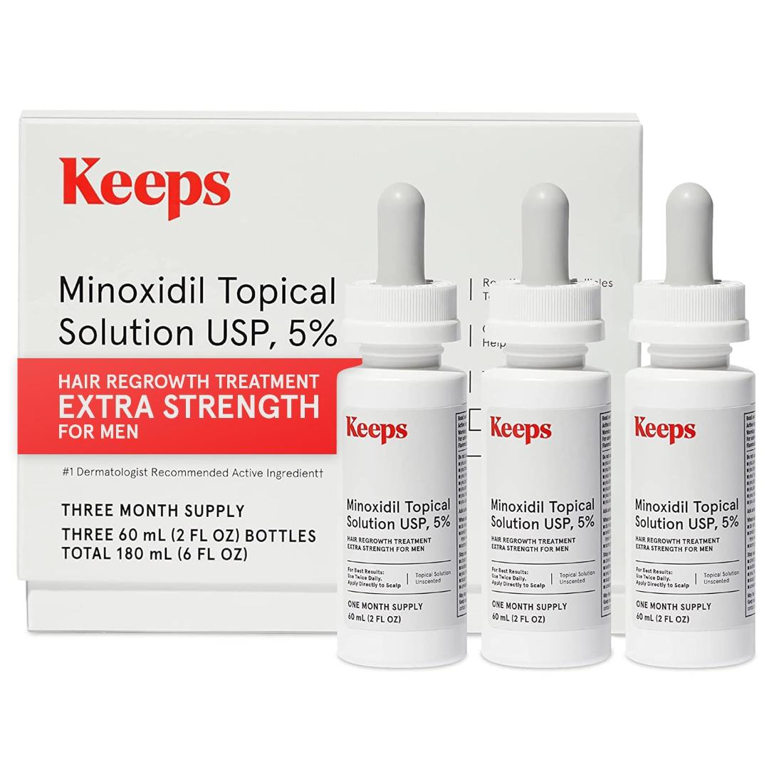 Keeps Extra Strength 5% Topical Minoxidil for Men, Topical Hair Growth Serum, 5% Solution Hair Loss Treatment  - Slows Hair Loss & Promotes Thicker Hair Regrowth. - one month supply.