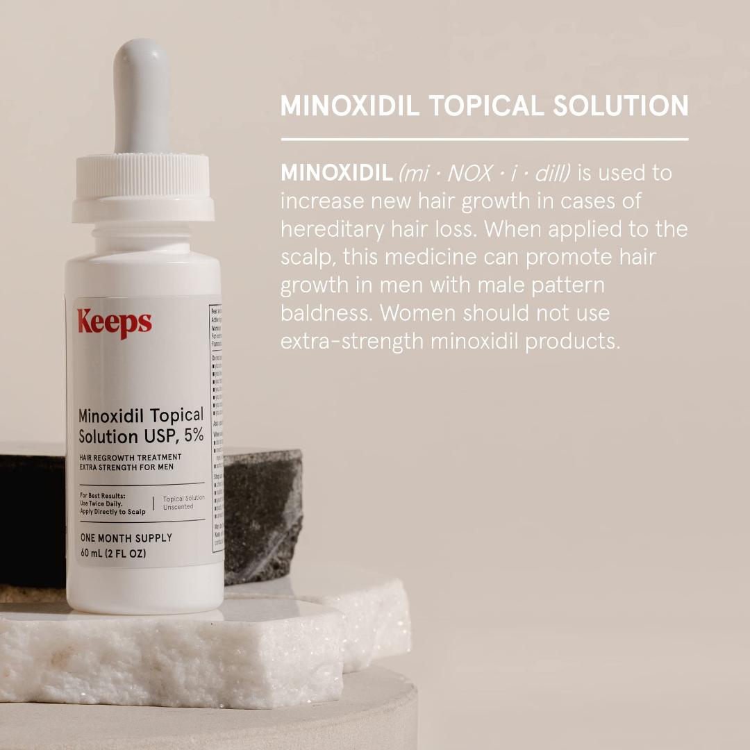 Keeps Extra Strength 5% Topical Minoxidil for Men, Topical Hair Growth Serum, 5% Solution Hair Loss Treatment  - Slows Hair Loss & Promotes Thicker Hair Regrowth. - one month supply.