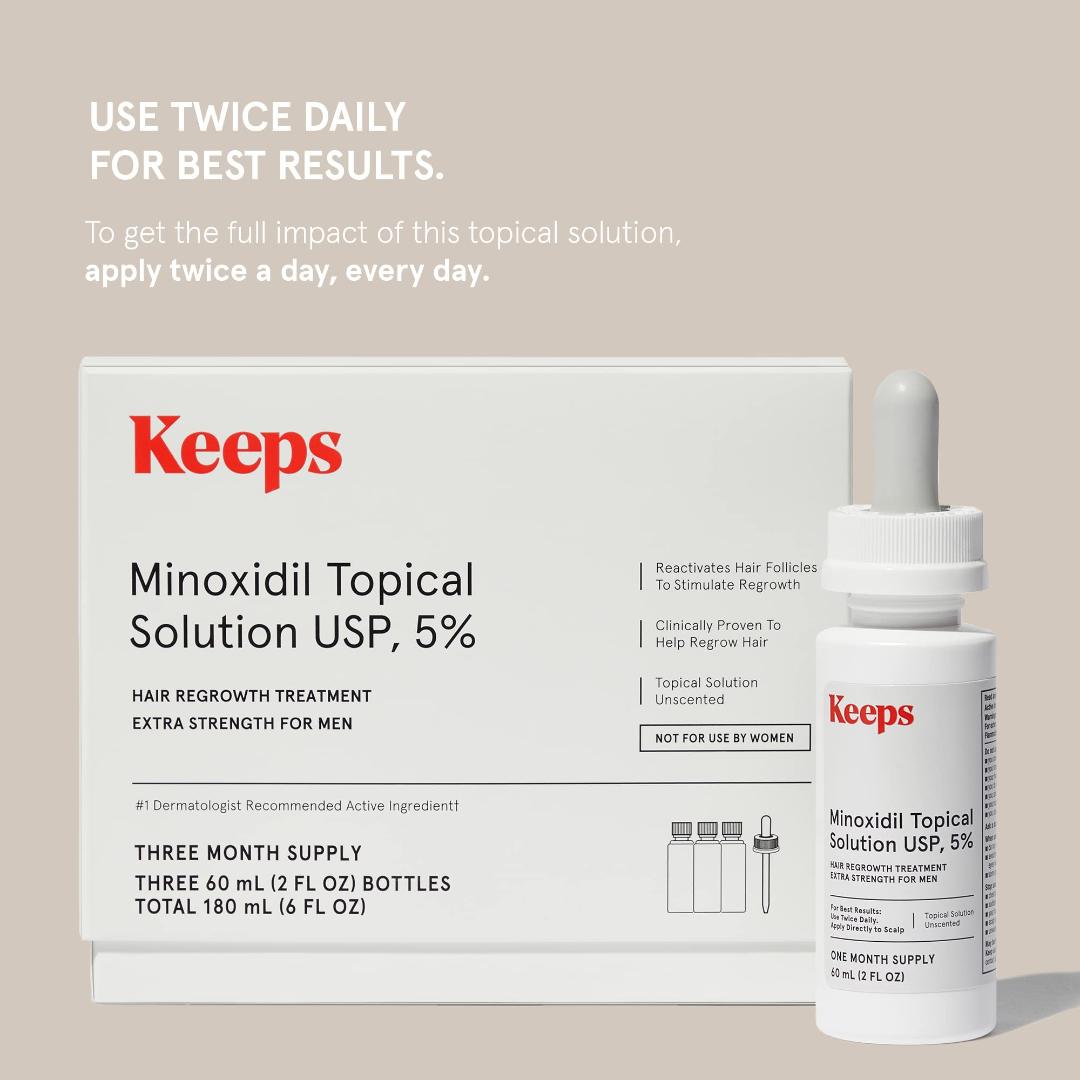 Keeps Extra Strength 5% Topical Minoxidil for Men, Topical Hair Growth Serum, 5% Solution Hair Loss Treatment  - Slows Hair Loss & Promotes Thicker Hair Regrowth. - one month supply.