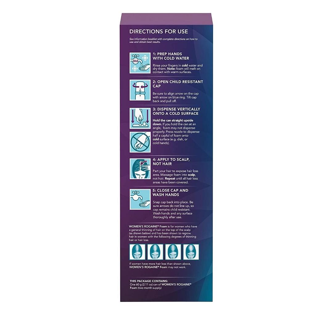 Women's Rogaine 5% Minoxidil Foam, Topical Once-A-Day Hair Loss Treatment for Women to Regrow Fuller, Thicker Hair, Unscented.- 2 months supply
