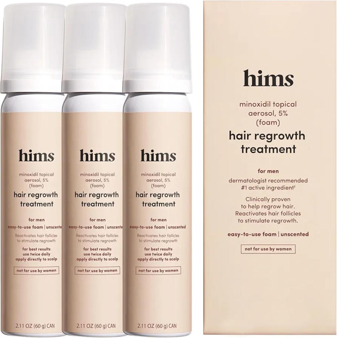 hims Extra Strength Hair Regrowth Treatment for Men with 5% Topical Minoxidil Foam for Hair Loss and Thinning Hair, Unscented No Drip Formula