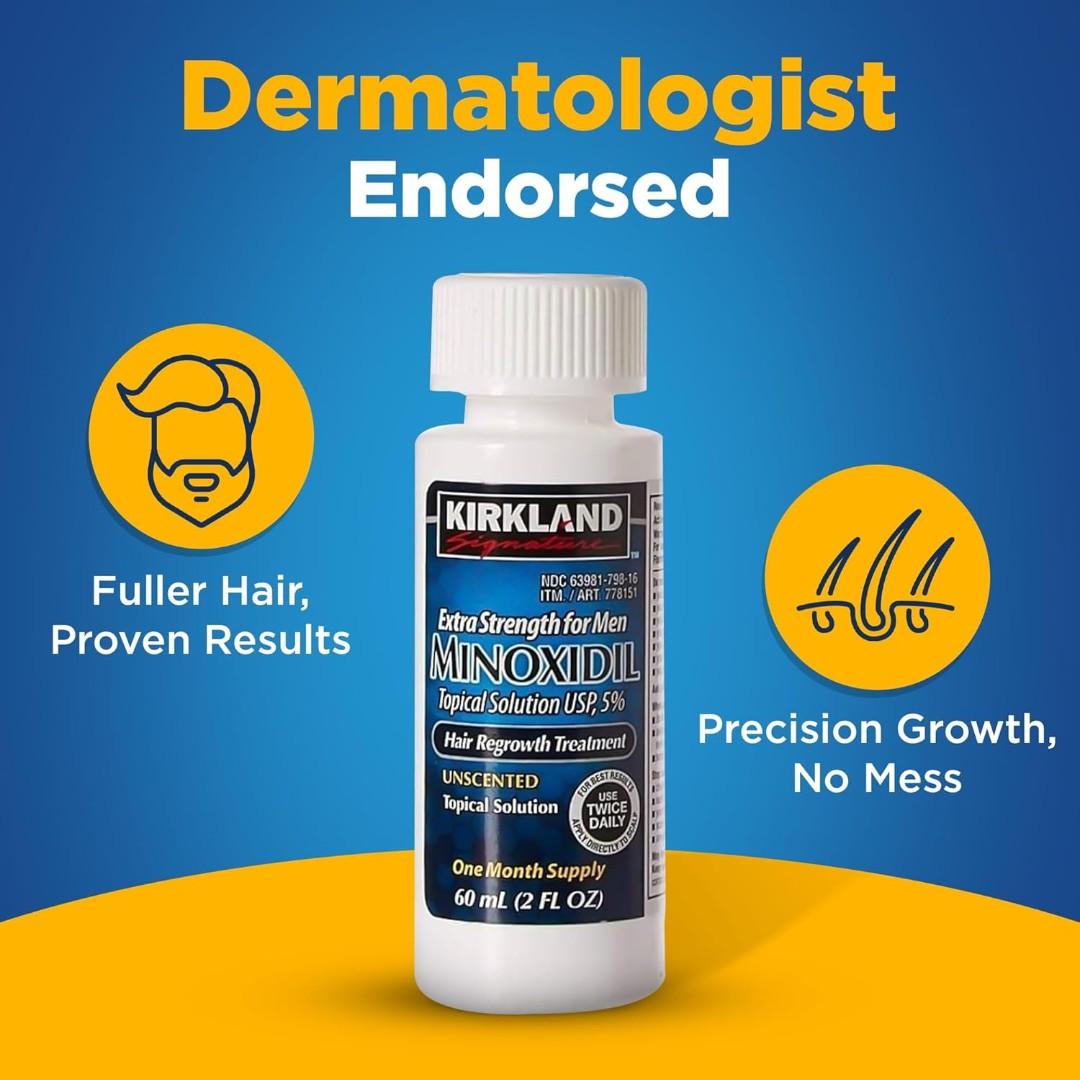 Kirkland Signature Minoxidil 5% Topical Solution for Men. Hair Regrowth Treatment with Dropper.