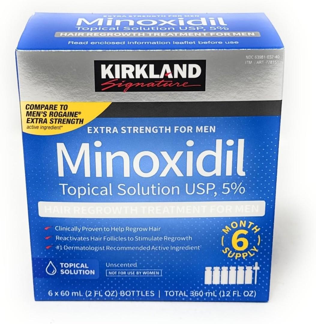 Kirkland Signature. 5% Minoxidil Topical Solution for Men. Hair Regrowth Treatment. With Dropper.