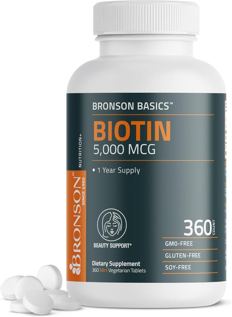 Bronson Biotin Vitamin B7 Supplement. Supports Healthy Hair, Skin & Nails & Energy Production 5000mcg. High Potency Beauty Support. 150 Tablets.