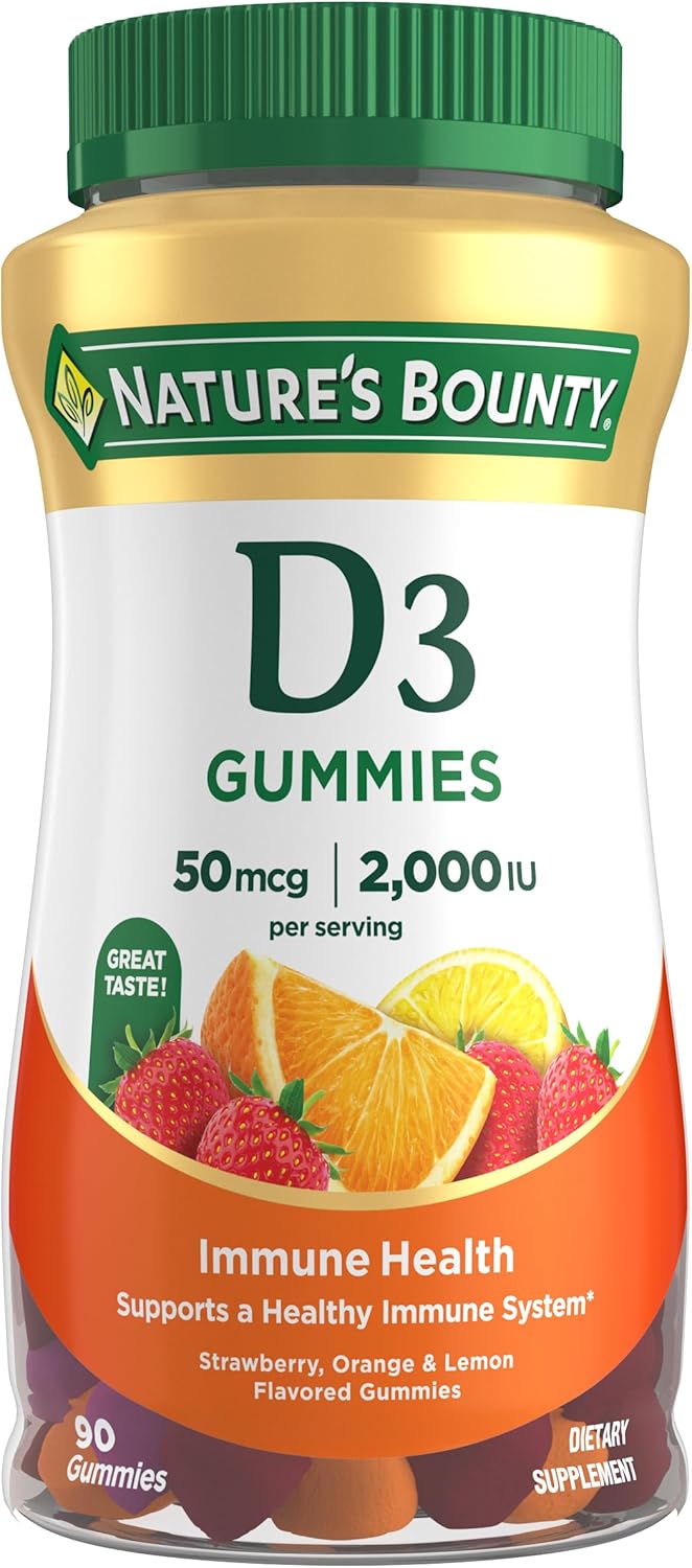 Nature's Bounty Vitamin D3. Vitamin Supplement. Supports Immune Health. 50mcg. 2000IU. Mixed Fruit Flavor. 90 ct.