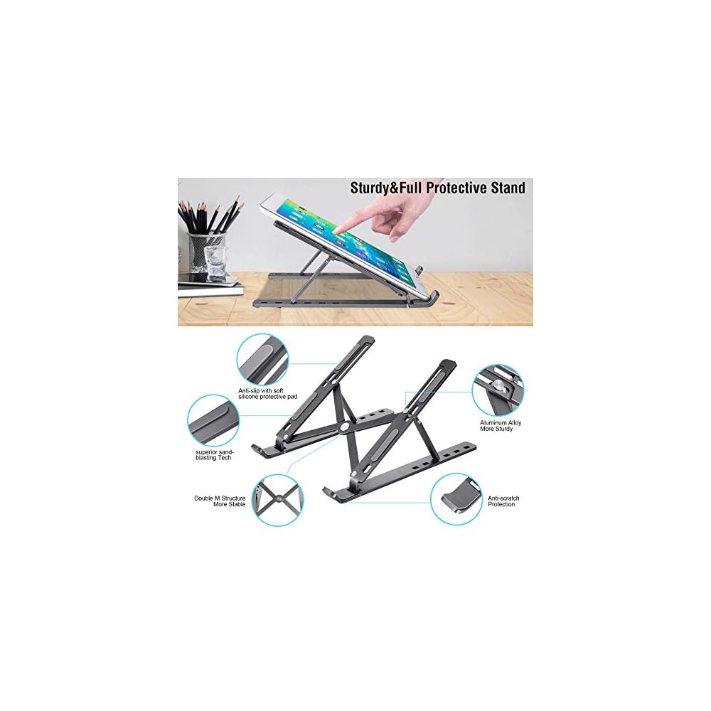 Laptop Stand, Adjustable Height Portable Laptop Riser, Ergonomic Collapsible Aluminum Alloy Laptop Stand,Compatible with MacBook, iPad, HP, Lenovo, Dell, 10-15.6” Laptops & Tablets