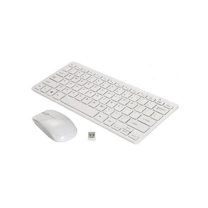 Mini wireless keyboard and mouse compatible with all laptops and desktop computers since it uses bluetooth connection and has a rechargable battery with a wireless mouse connected to it though doungle