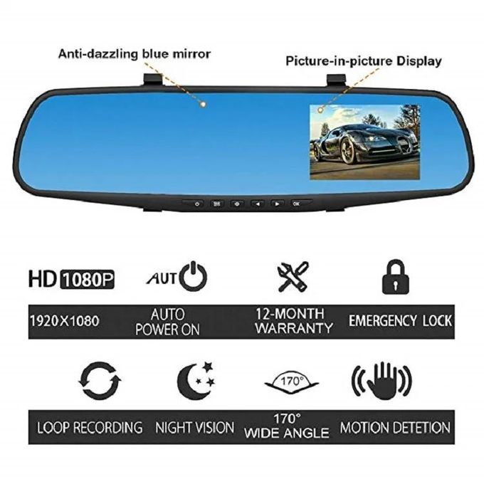 Dashboard Camera 4.3 Inch Car DVR Mirror Car
Touch Screen with 4.3-inch LCD Display Screen.
Large Mirror Size with 340mm x 120mm / 4.7in x 13.4in (Width x Height)