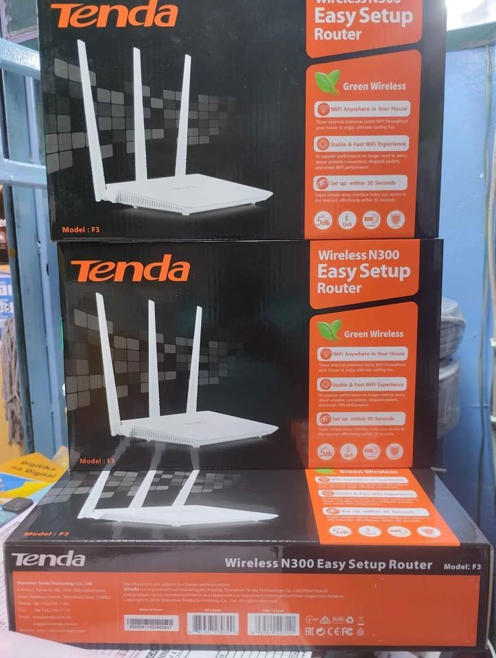 tenda F3 300Mbps Wireless WiFi Router/Repeater
.Tenda F3 is a wireless N300 Easy Setup Route especially deigned for small and medium houses. 3*5dBi high gain omni-directional antennas boost