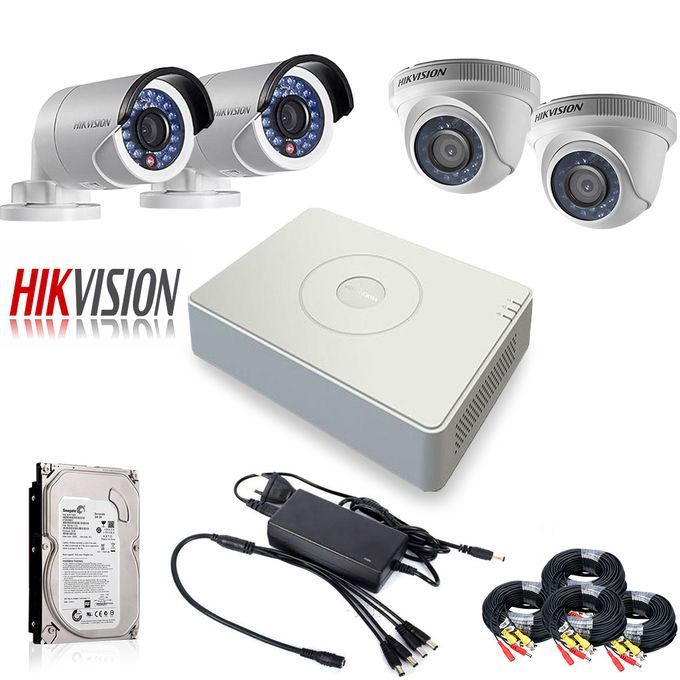 Hikvision 4 CCTV Camera Complete Kit-( With Night Vision + Motion Detection)
Has all necessary items required for 3 channel CCTV installation apart from the monitor (not included).