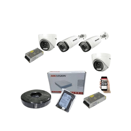 Hikvision 4 CCTV Camera Complete Kit-( With Night Vision + Motion Detection)
Has all necessary items required for 3 channel CCTV installation apart from the monitor (not included).