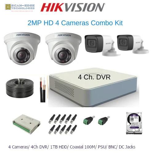 Hikvision 4 CCTV Camera Complete Kit-( With Night Vision + Motion Detection)
Has all necessary items required for 3 channel CCTV installation apart from the monitor (not included).